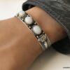 N4737d Bracelet pierre de lune pas cher manchette artisanale blanche - Bijoux Bracelets en ligne Ninanina