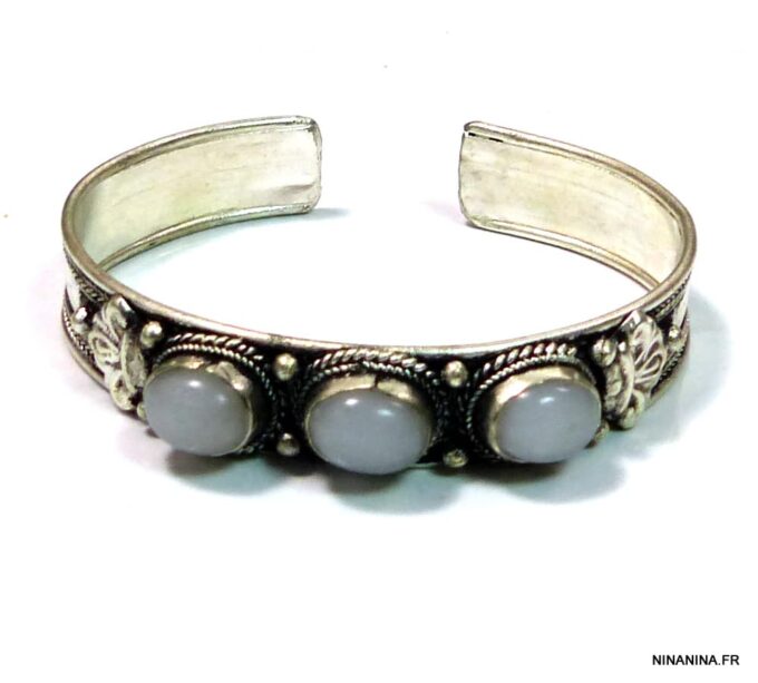 N4737e bracelet manchette pierre de lune argent tibétain