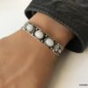 N4737e Bracelet pierre de lune pas cher manchette artisanale blanche - Bijoux Bracelets en ligne Ninanina