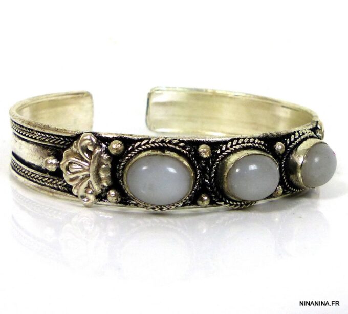 N4737g bracelet manchette pierre de lune argent tibétain