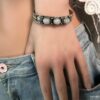 N4737g Bracelet pierre de lune pas cher manchette artisanale blanche - Bijoux Bracelets en ligne Ninanina