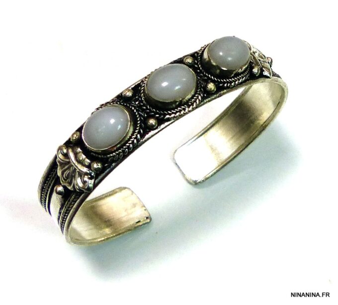 N4737h bracelet manchette pierre de lune argent tibétain