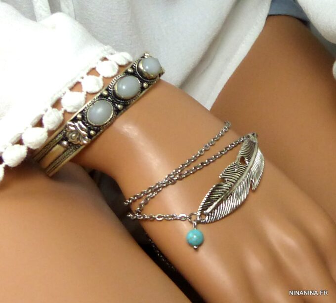 N4737i Bracelet manchette argent pierre de lune