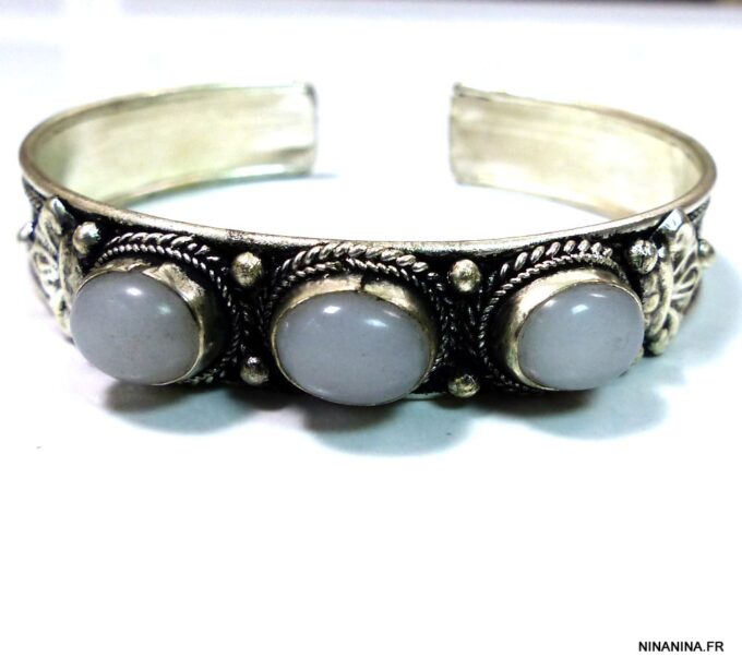 N4737j bracelet manchette pierre de lune argent tibétain