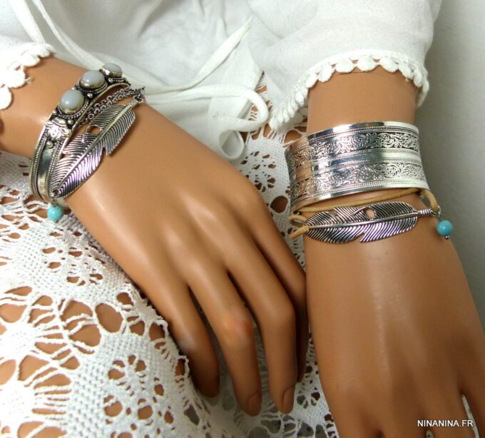 N4737k Bracelet manchette argent pierre de lune