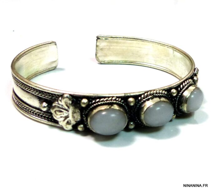 N4737k bracelet manchette pierre de lune argent tibétain