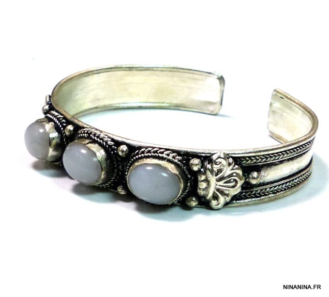 N4737l bracelet manchette pierre de lune argent tibétain
