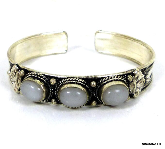 N4737m bracelet manchette pierre de lune argent tibétain