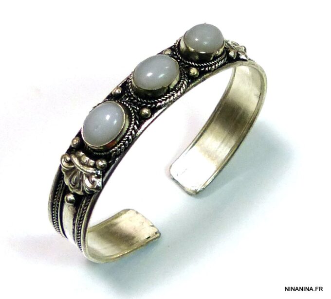 N4737p bracelet manchette pierre de lune argent tibétain