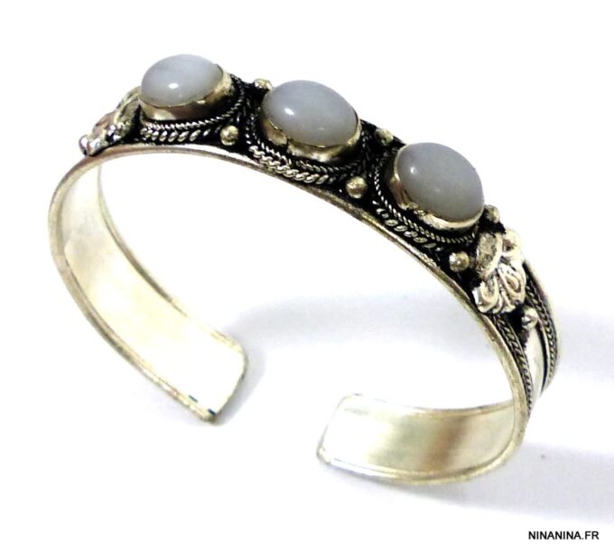 N4737r bracelet manchette pierre de lune argent tibétain