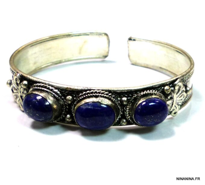 N4738 bracelet manchette lapis lazuli argent tibétain