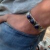 N4738b Bracelet manchette pierre bleu Lapis Lazuli artisanal - Bijoux Bracelets en ligne Ninanina