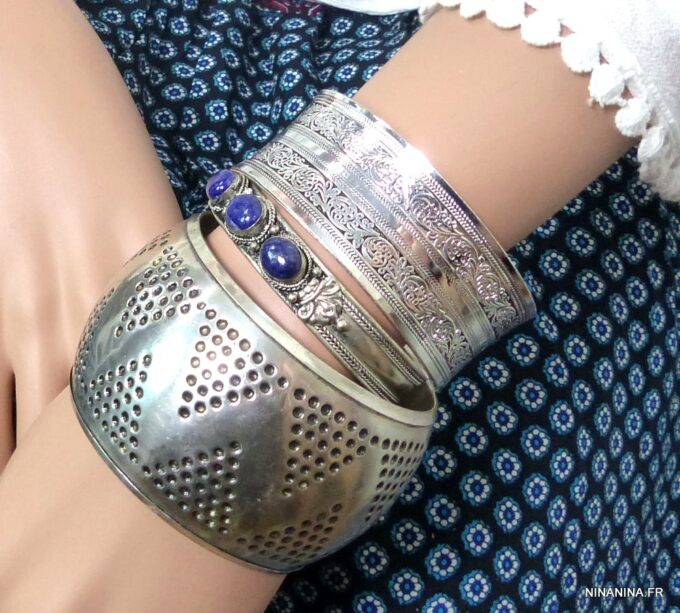 N4738BIS BRACELET MANCHETTE ARGENT LAPIS LAZZULI
