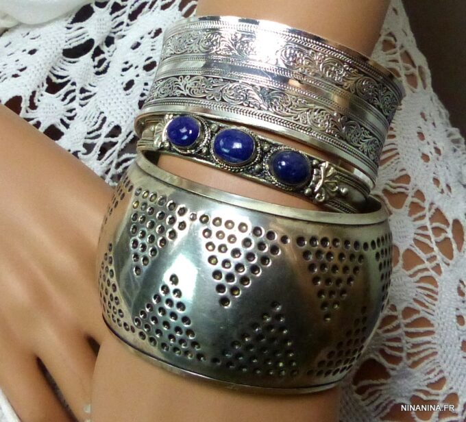 N4738BISb BRACELET MANCHETTE ARGENT LAPIS LAZZULI