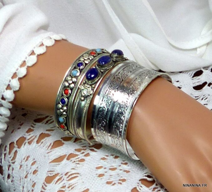 N4738BISc BRACELET MANCHETTE ARGENT LAPIS LAZZULI