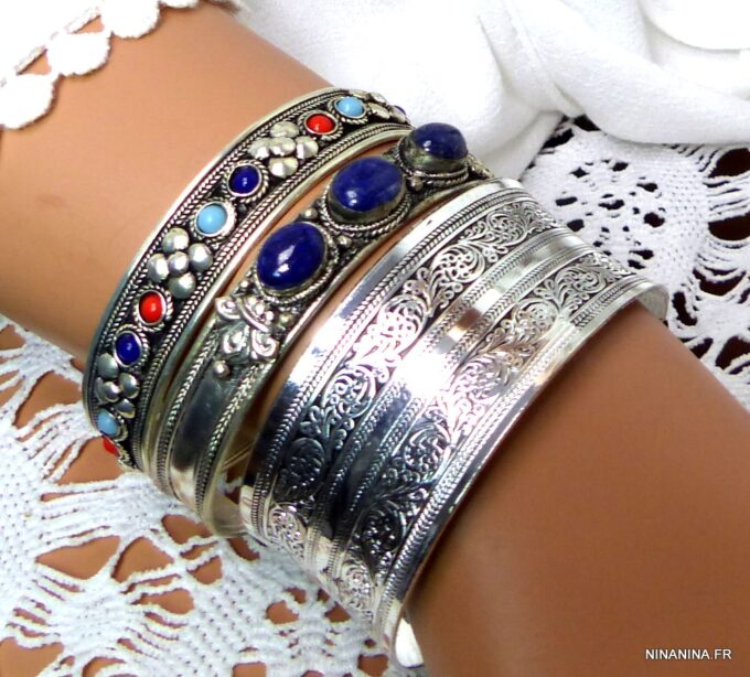 N4738BISf BRACELET MANCHETTE ARGENT LAPIS LAZZULI