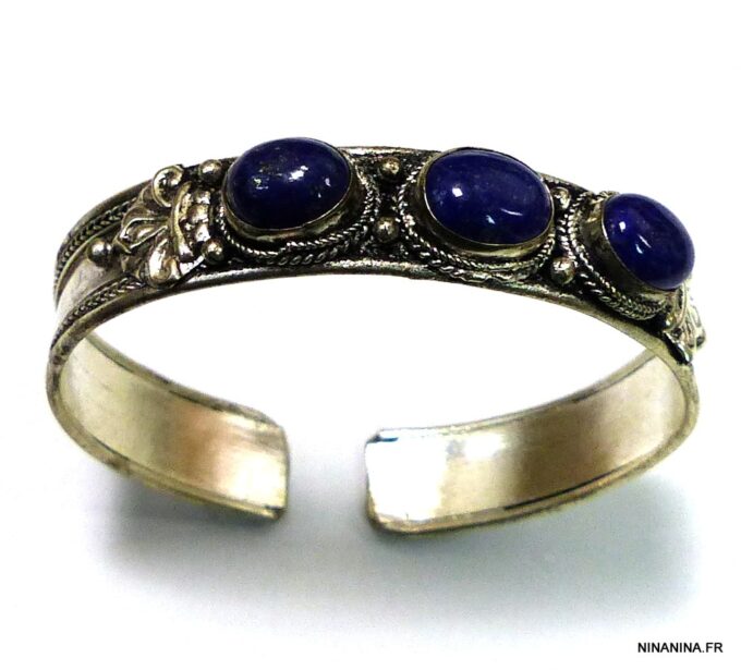 N4738e bracelet manchette lapis lazuli argent tibétain