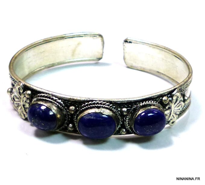N4738h bracelet manchette lapis lazuli argent tibétain