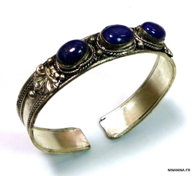 N4738j bracelet manchette lapis lazuli argent tibétain