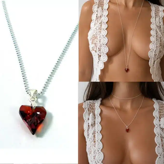 N4750b Collier Swarovski coeur cristal rouge femme Argent massif - Bijoux colliers femmes en ligne Ninanina