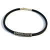N4778 Bracelet lacet cuir plat noir homme et perle tube ajourée en Argent 925 massif - Bijoux Bracelets en ligne Ninanina