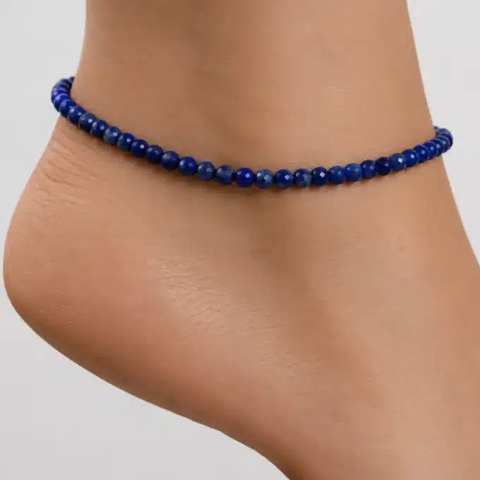N4808 Bracelet de cheville lapis lazuli naturel Argent 925 massif - Bijoux de pieds femmes en ligne Ninanina