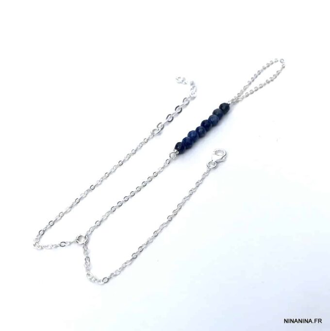 N4809 Bracelet bague pierre bleue Lapis Lazuli Et Argent 925 - Bijoux de main en ligne Ninanina