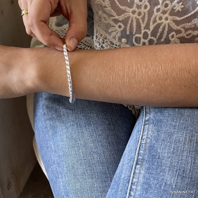 N4855a Bracelet maille torsadée homme femme Argent plaqué - Bijoux Bracelets en ligne Ninanina