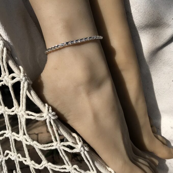 N4856 Chaine de cheville maille torsadée plaqué Argent femme - Bijoux Bracelets en ligne Ninanina