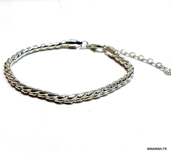 N4856a chaine de chevile maille serpent torsadée plaqué argent