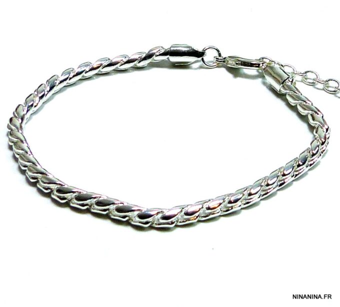 N4856e chaine de chevile maille serpent torsadée plaqué argent