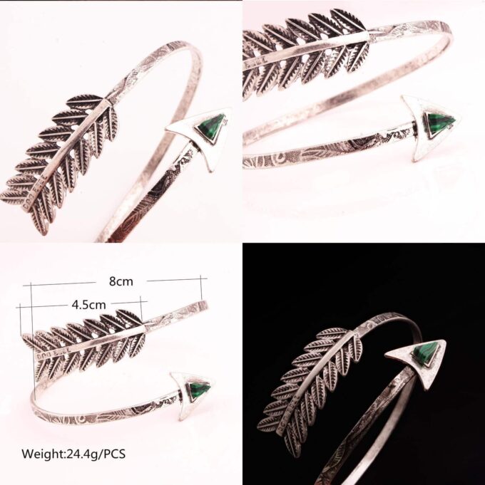 N4882a Bracelet de biceps flèche métal argenté howlite verte - Bijoux Bracelets en ligne Ninanina