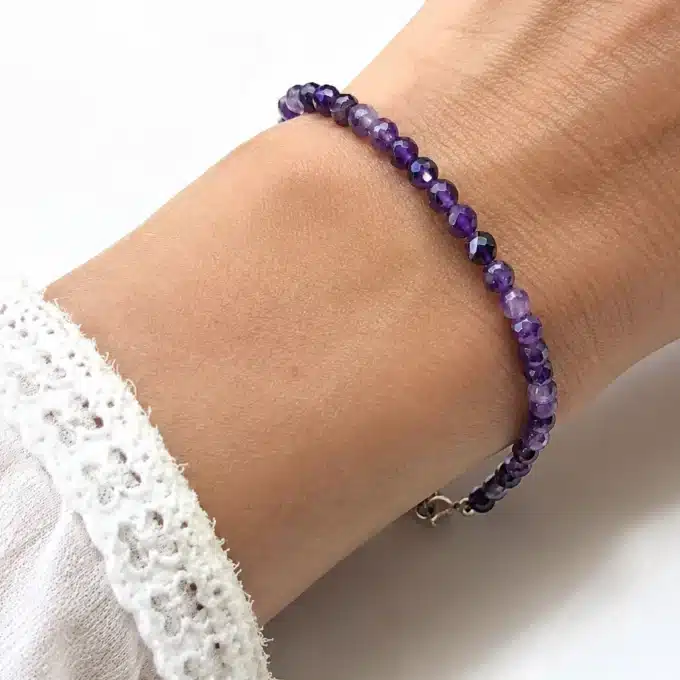 N4885 Bracelet Amethyste Argent 925 massif artisanal pour femme - Bijoux bracelets femmes en ligne Ninanina