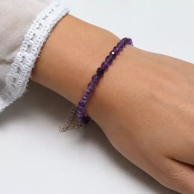 N4885b Bracelet Amethyste Argent 925 massif artisanal pour femme - Bijoux bracelets femmes en ligne Ninanina