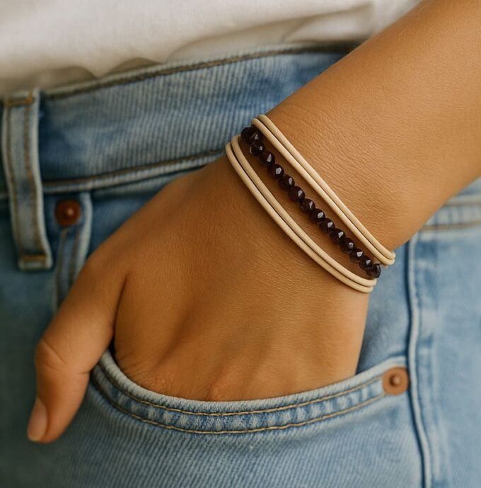 N4886j Bracelet Amethyste violet perles à facettes et argent 925 cordon cuir – Bijoux Bracelets en ligne Ninanina