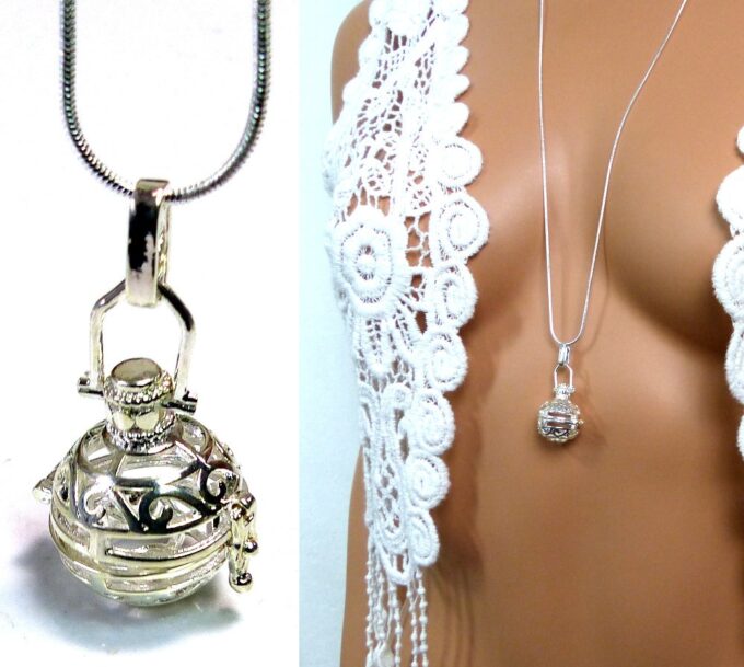 N4890b Collier long sautoir diffuseur de parfum métal argent