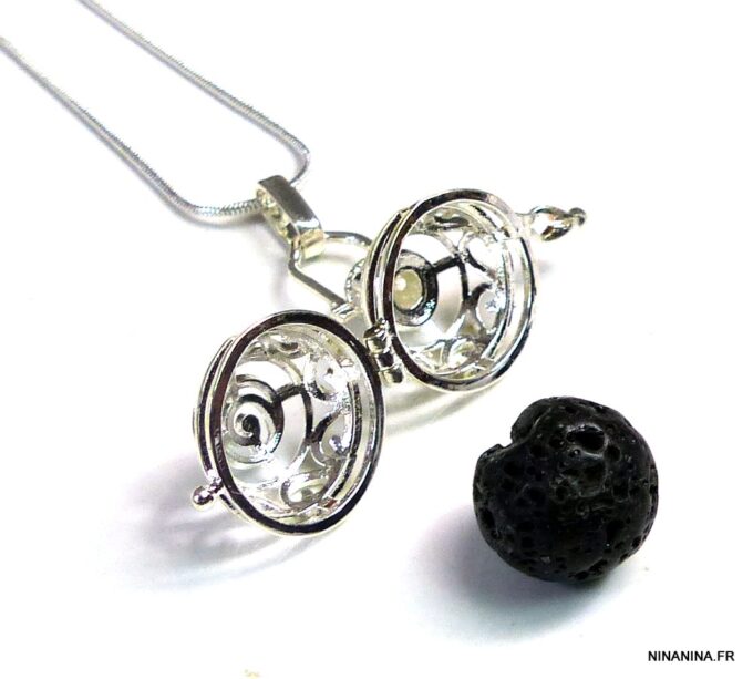 N4890bis Collier long sautoir diffuseur de parfum métal argent