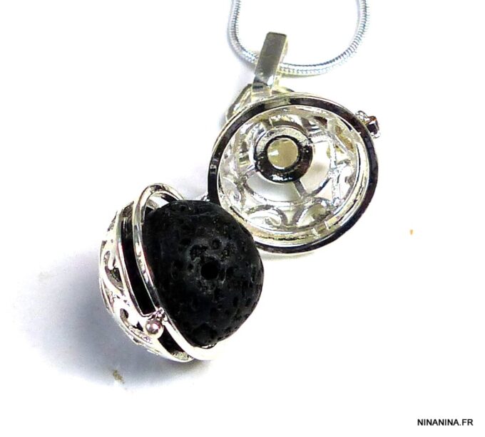 N4890bisa Collier long sautoir diffuseur de parfum métal argent