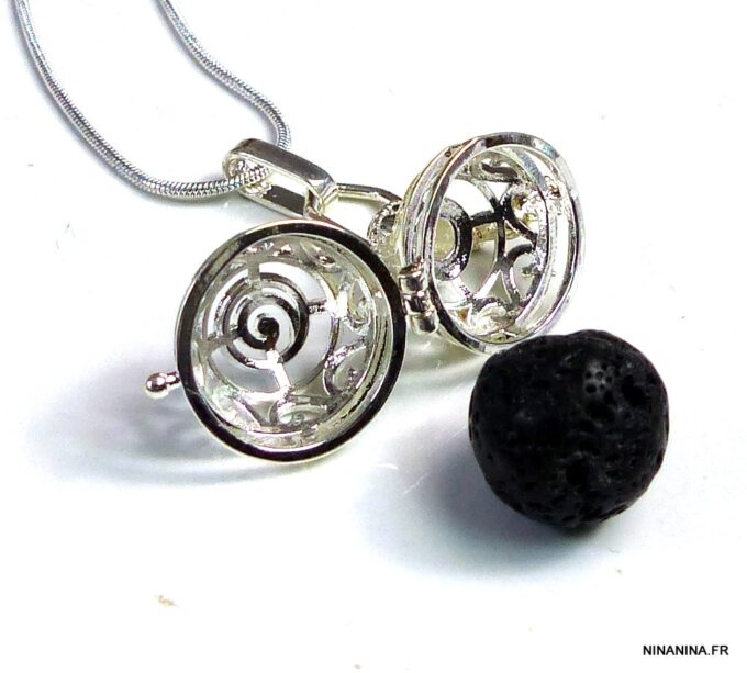 N4890bisb Collier long sautoir diffuseur de parfum métal argent