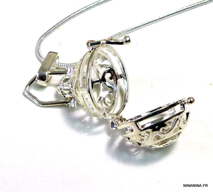 N4890c Collier long sautoir diffuseur de parfum métal argent