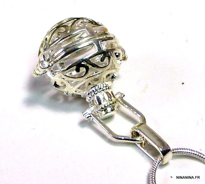 N4890e Collier long sautoir diffuseur de parfum métal argent