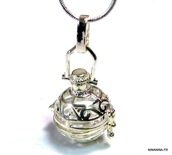 N4890g Collier long sautoir diffuseur de parfum métal argent