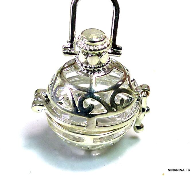 N4890m Collier long sautoir diffuseur de parfum métal argent