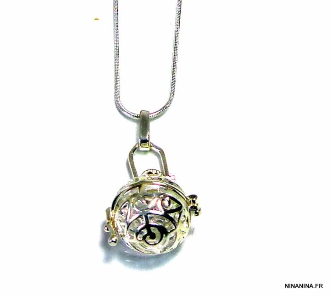 N4890q Collier long sautoir diffuseur de parfum métal argent