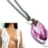 N4893e Collier fiole de parfum en verre goutte rose