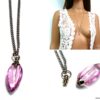N4893h Collier fiole de parfum en verre goutte rose
