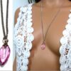N4893k Collier fiole de parfum en verre goutte rose