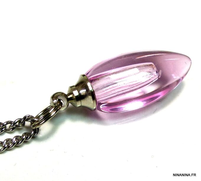 N4893l Collier fiole de parfum en verre goutte rose