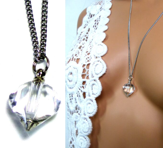 N4895a Collier fiole de parfum en verre coeur blanc