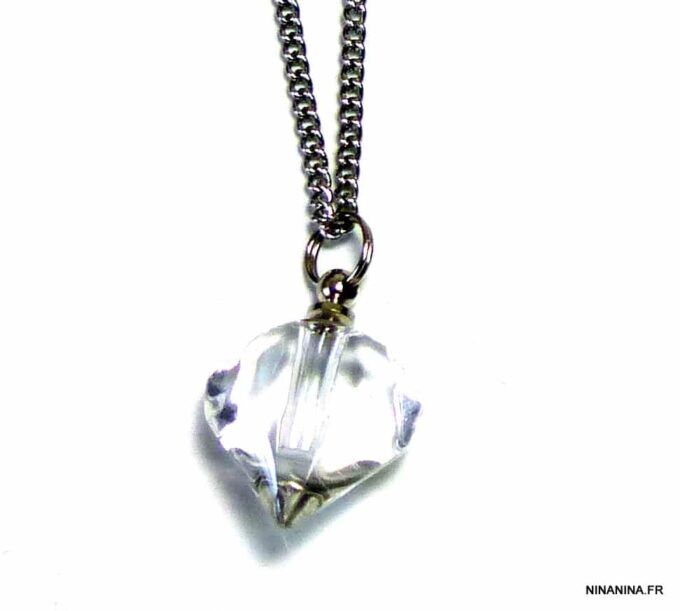 N4895b Collier fiole de parfum en verre coeur blanc